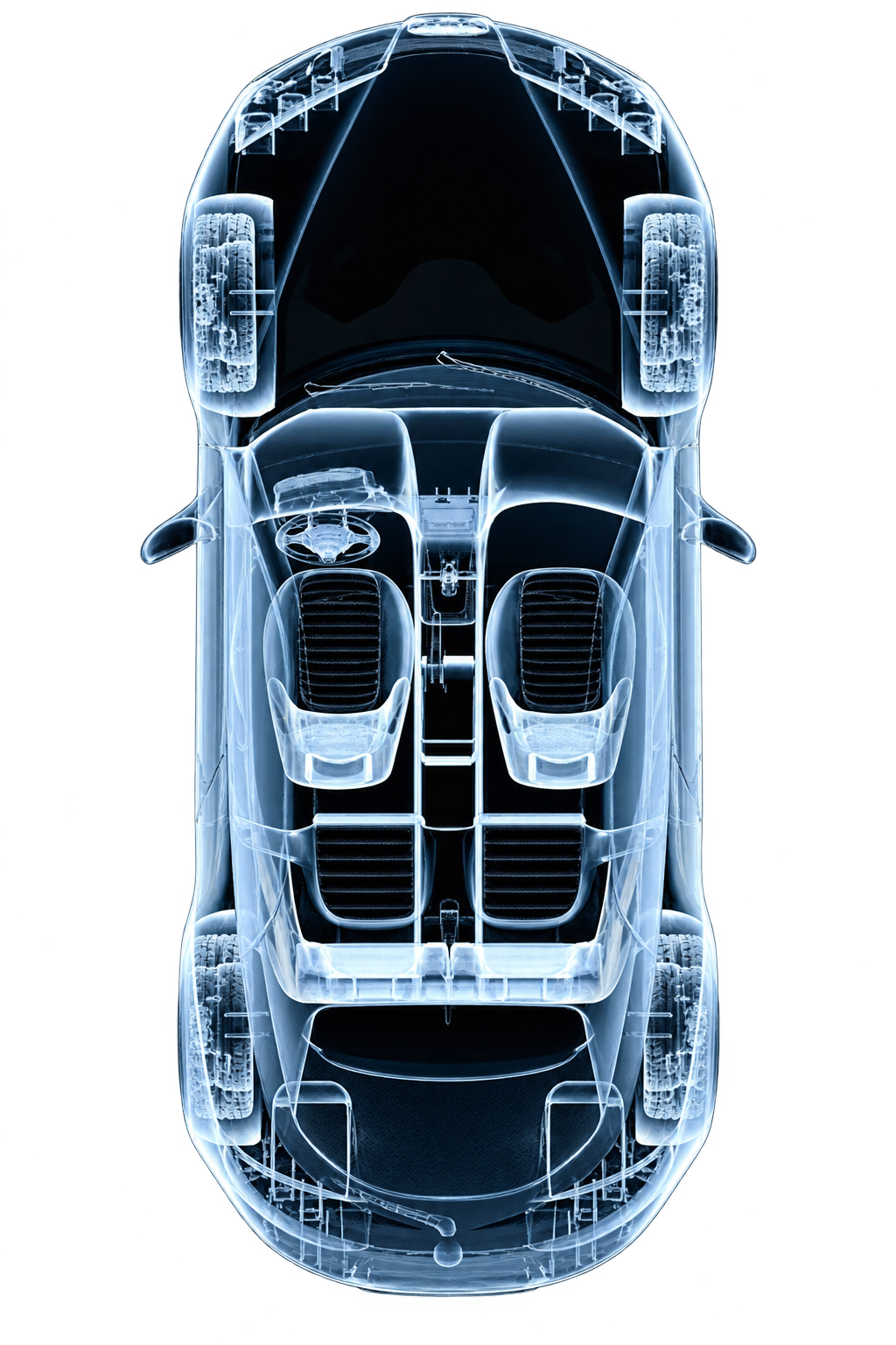 Top-down x-ray render of an automobile